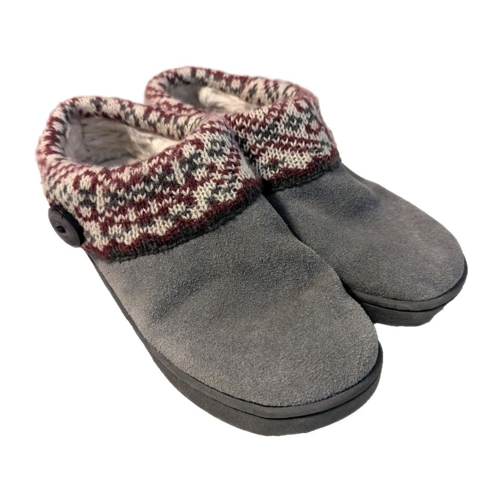 Clarks Women's Comfort Clog Mule‎ Slipper Shoes Suede Knit Sweater Fur Gray 6M